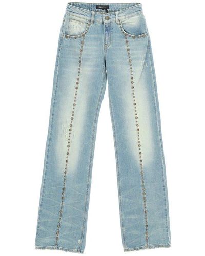Blumarine Stud-embellished Low-rise Wide-leg Jeans - Blue