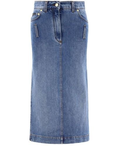 Dolce & Gabbana Side Slit Midi Denim Skirt - Blue