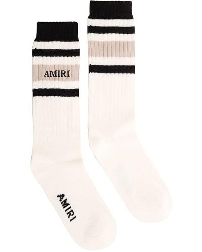 Amiri Logo Embroidered Striped Knitted Socks - Black