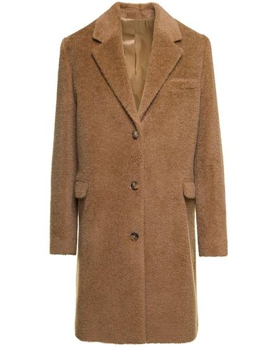 Totême Beige Monochrome 'teddy' Coat With Pockets In Wool Blend Woman - Brown