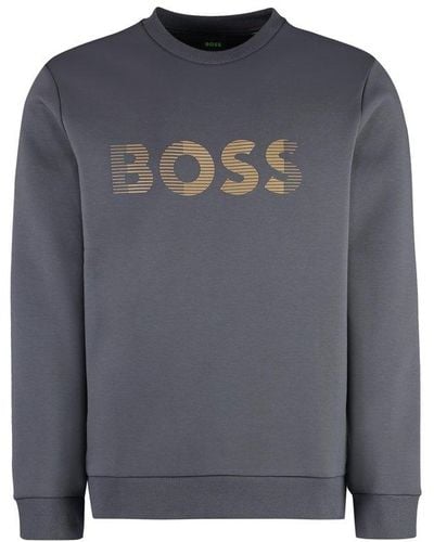 BOSS Logo Printed Crewneck Sweatshirt - Grey