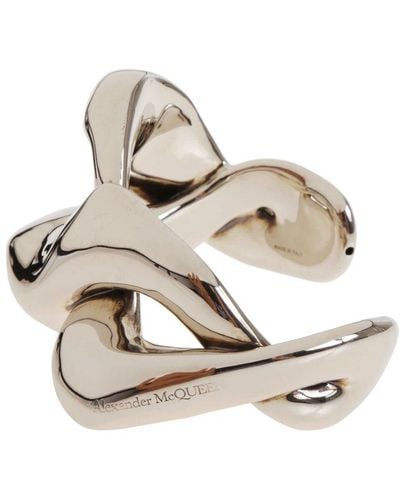 Alexander McQueen Logo-engraved Twisted Cuff Bracelet - Natural