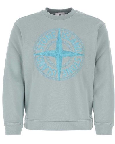 Stone Island Logo Embroidered Crewneck Sweatshirt - Blue