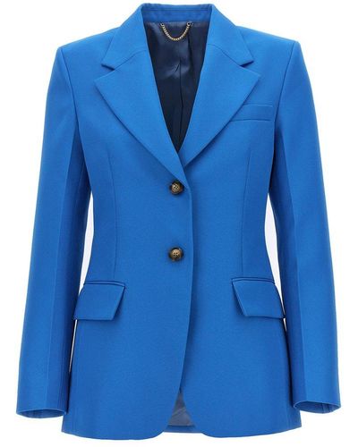 Victoria Beckham Single-breasted Gabardine Blazer Jackets - Blue