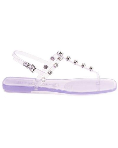 Sergio Rossi Crystal Embellished Flat Sandals - White