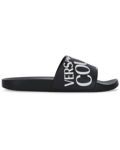 Versace Logo Printed Slip-on Slides - Black