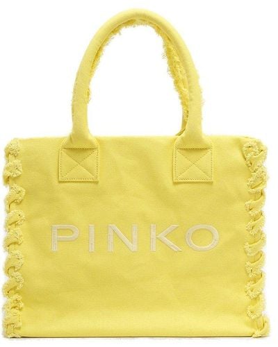 Pinko Logo-embroidered Beach Bag - Yellow