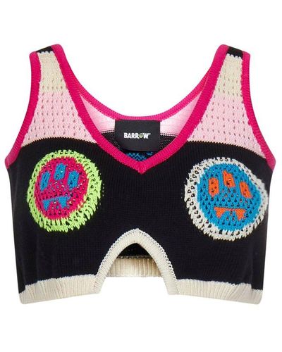 Barrow Crochet-panelled V-neck Cropped Top - Pink