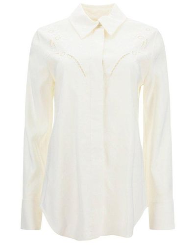 Chloé Lace Detailed Long-sleeved Shirt - White