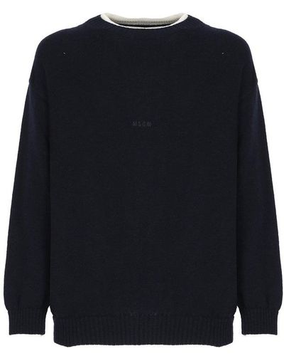 MSGM Logo Embroidered Knitted Jumper - Blue
