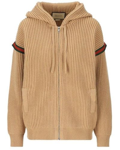 Gucci Wed Stripped Knitted Hoodie - Natural