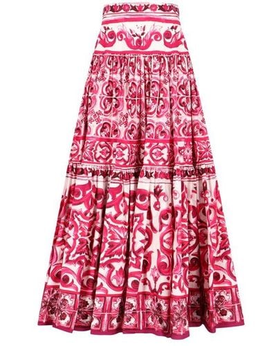 Dolce & Gabbana Majolica-printed Pleated Maxi Skirt - Pink