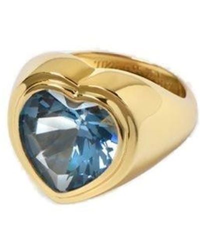 Timeless Pearly Heart-shape Embellished Signet Ring - Metallic