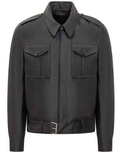 Tom Ford Belted-waist Military Jacket - Black