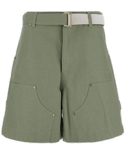 Sacai X Carhartt Wip Logo Patch Belted Waist Shorts - Green