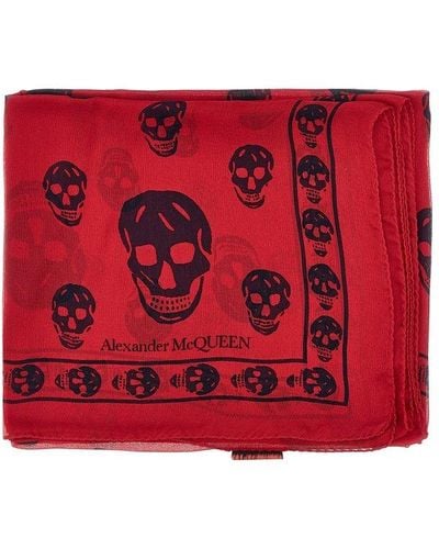 Alexander McQueen All-over Skull Printed Scarf - Red