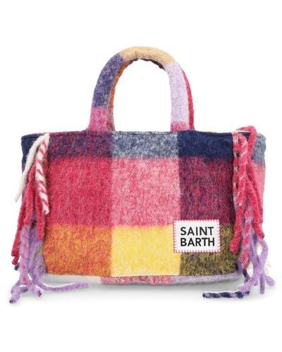 Mc2 Saint Barth Logo Patch Checked Tote Bag - Red