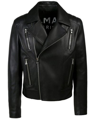 Balmain Zip-up Long-sleeved Biker Jacket - Black
