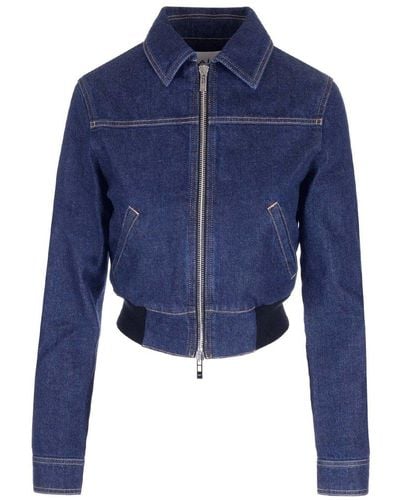 Alaïa Zipped Cropped Denim Jacket - Blue