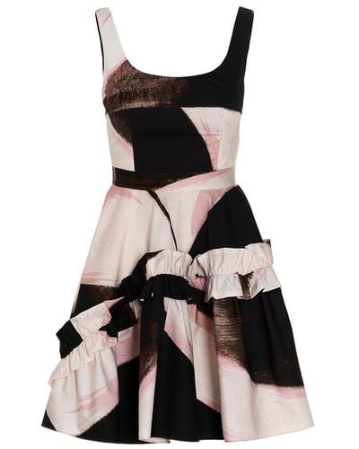 Alexander McQueen Flounced Print Dress - Black