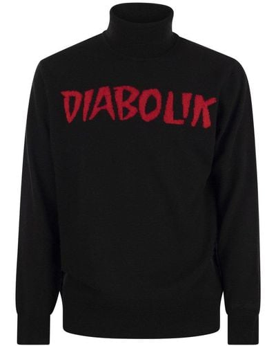Mc2 Saint Barth Diabolik Wool And Cashmere Blend Turtleneck Sweater - Black