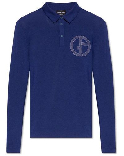 Giorgio Armani Polo Shirt With Long Sleeves - Blue