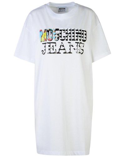 Moschino Jeans Logo Printed Crewneck T-shirt Dress - White