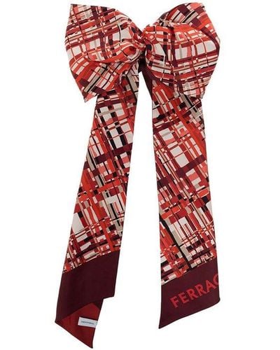 Ferragamo Check Printed Headscarf - Red