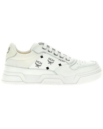 MCM Skyward Logo Printed Lace-up Trainers - White