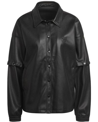 adidas Originals Faux-leather Buttoned Shirt - Black