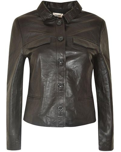 Zadig & Voltaire Single Breasted Leather Jacket - Black