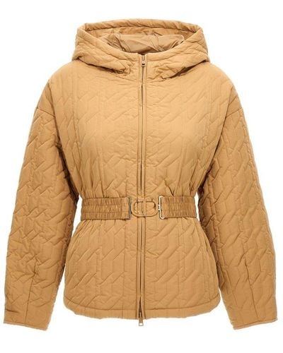 Twin Set Quilted Hooded Down Jacket - Natural