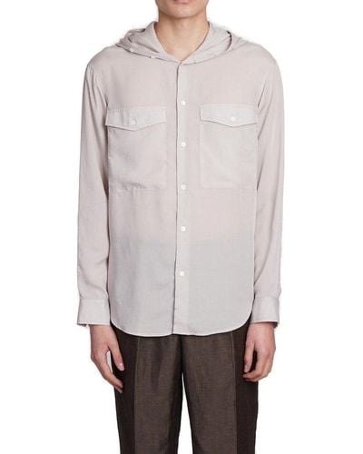 Emporio Armani Semi-sheer Hooded Buttoned Shirt - Grey