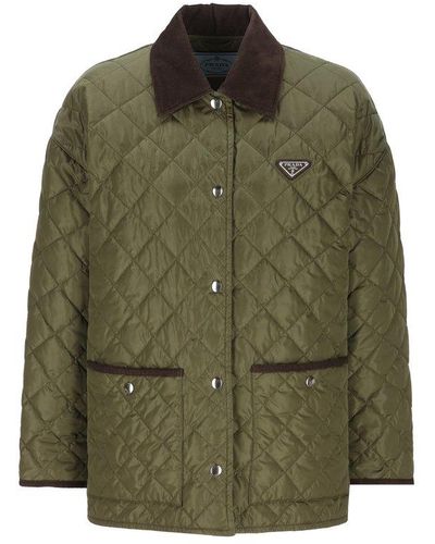 Prada Quilted Button-up Coat - Green