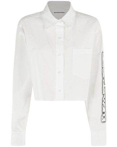 T By Alexander Wang Button Down Cropped Shirt With Halo Glow Print - White