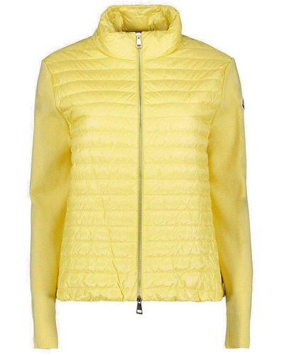 Moncler Logo Patch Zip-up Quilted Jacket - Yellow