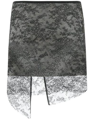 Nue Nuè Lace Overlay Asymmetric Embellished Skirt - Grey