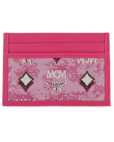MCM All-over Logo-jacquard Rectangle Card Case - Pink