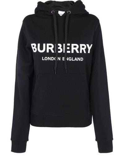 Burberry Logo Print Oversized Hoodie - Black