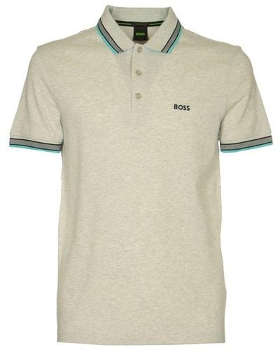 BOSS Logo Embroidered Short-sleeved Polo Shirt - Natural