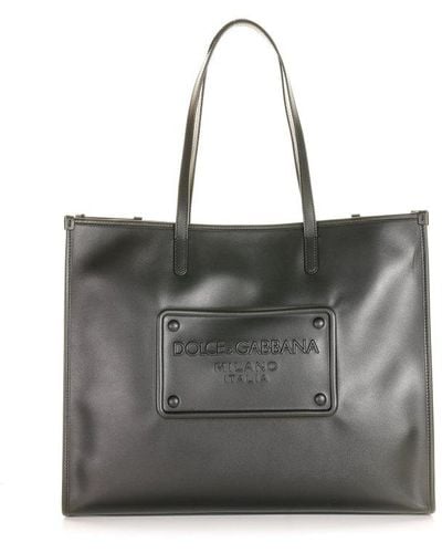 Dolce & Gabbana Logo Embossed Top Handle Bag - Gray