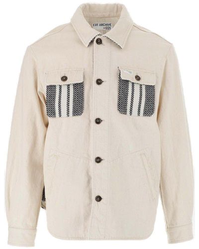Fay Button-up Long Sleeved Shirt Jacket - Natural