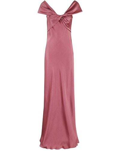 Alberta Ferretti Bow-detailed Straight Hem Maxi Satin Dress - Purple