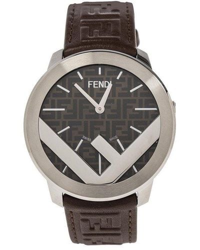 Fendi Logo Detailed Round Watch - White