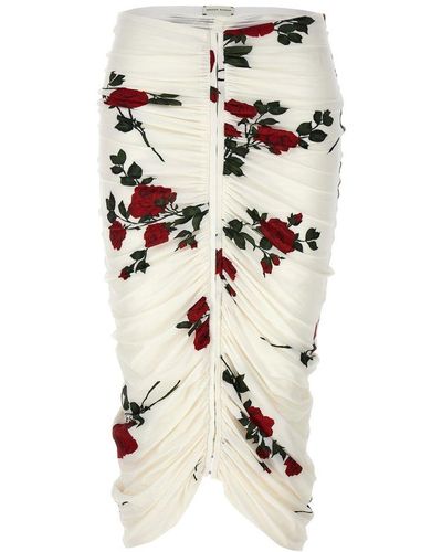 Magda Butrym Floral Printed Ruched Midi Skirt - White