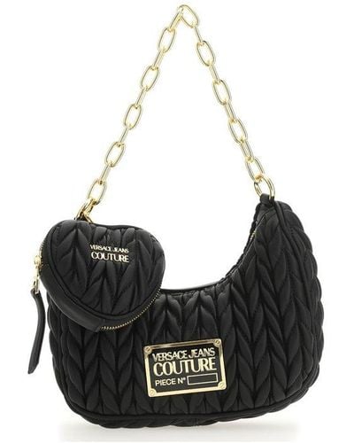 Versace Logo Plaque Zipped Shoulder Bag - Black