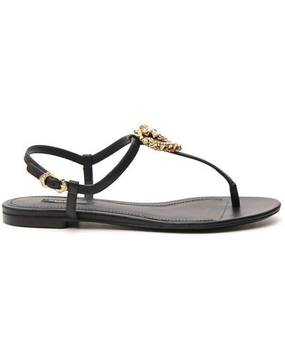 Dolce & Gabbana Devotion Leather Thong Sandals - Black