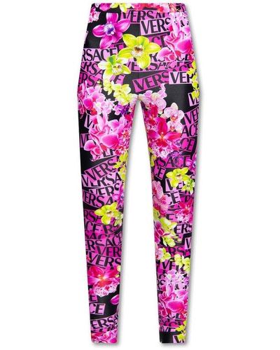 Authentic NWT Versace Leggings Print Flowers Black Stampa Italy 38 US 4