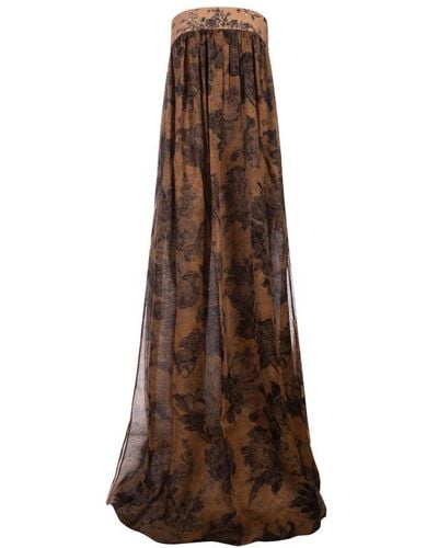 Max Mara Floral Patterned Strapless Dress - Brown