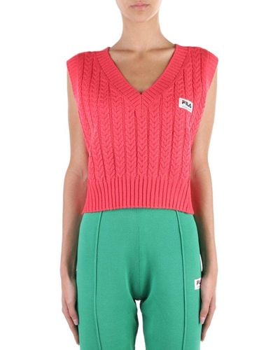 Fila V-neck Rib-knitted Vest - Red